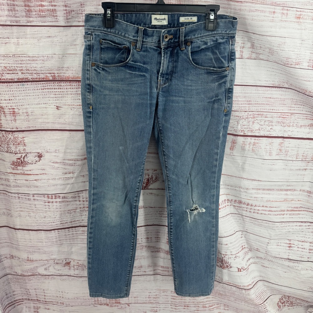 Madewell Skinny Low Worker Jeans Womens 28 Blue Medium Wash Distressed Denim